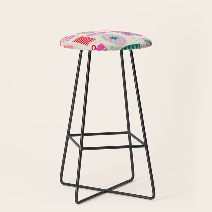 Retro Geometric Christmas Gift pattern on Cream Stool Gallery Image 1