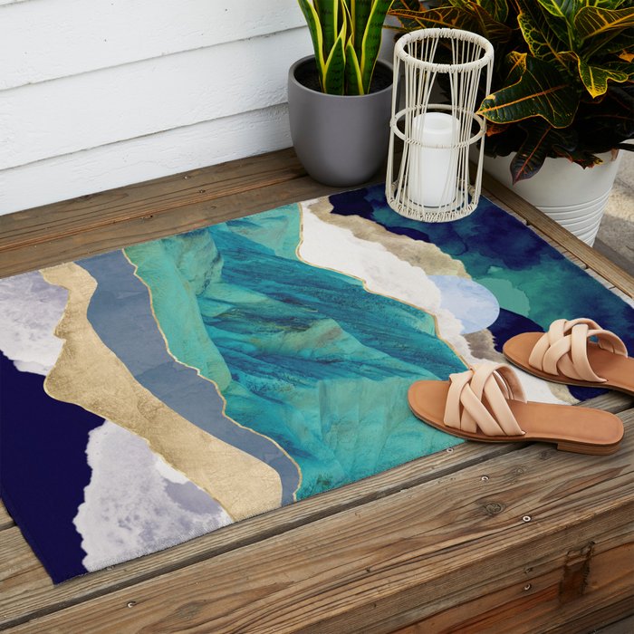 Teal Mountains Outdoor Rug Gallery Image 2