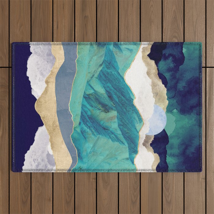 Teal Mountains Outdoor Rug Gallery Image 1