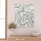 Liquid Swirl Abstract Pattern in Light Blue-Gray and Cream Wall Tapestry Gallery Image 2