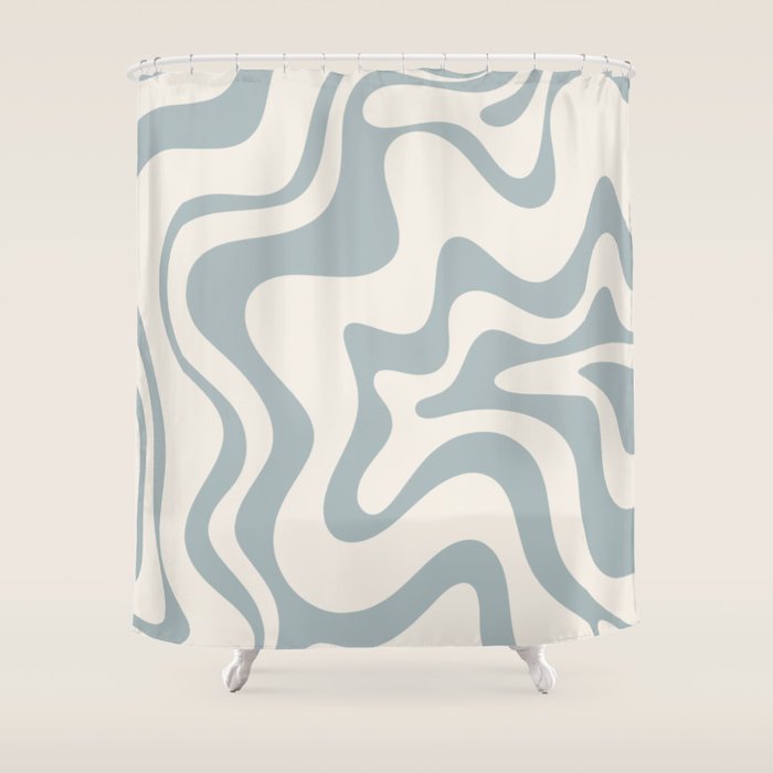 Liquid Swirl Abstract Pattern in Light Blue-Gray and Cream Shower Curtain Gallery Image 1