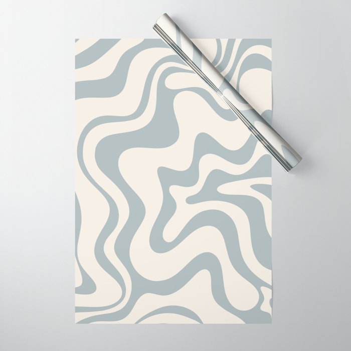 Liquid Swirl Abstract Pattern in Light Blue-Gray and Cream Wrapping Paper Gallery Image 1
