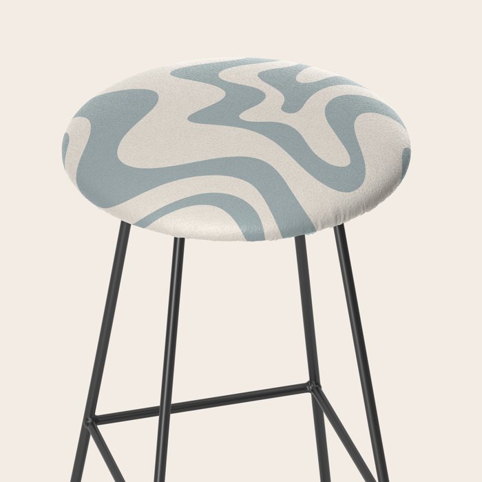 Liquid Swirl Abstract Pattern in Light Blue-Gray and Cream Stool Gallery Image 2