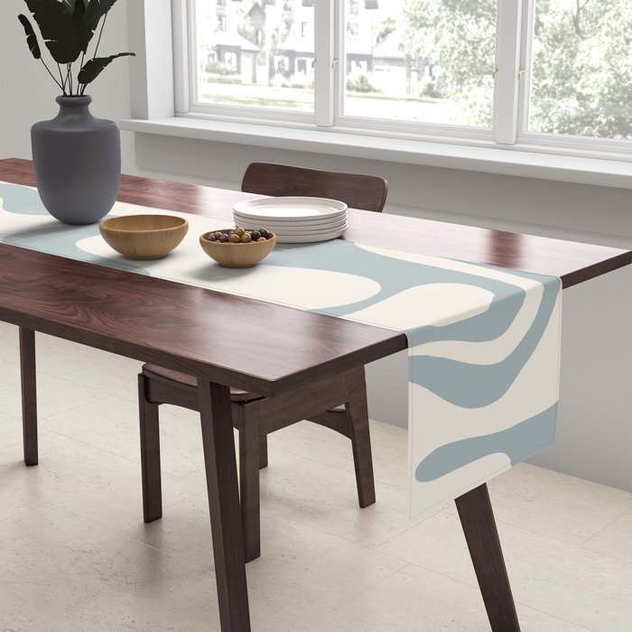 Liquid Swirl Abstract Pattern in Light Blue-Gray and Cream Table Runner Gallery Image 2