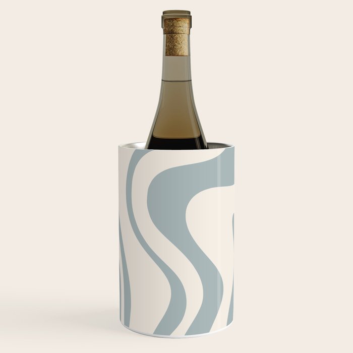 Liquid Swirl Abstract Pattern in Light Blue-Gray and Cream Wine Chiller Gallery Image 2