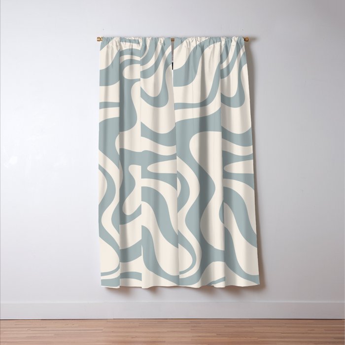 Liquid Swirl Abstract Pattern in Light Blue-Gray and Cream Window Curtain Gallery Image 3