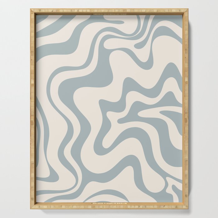 Liquid Swirl Abstract Pattern in Light Blue-Gray and Cream Serving Tray Gallery Image 1
