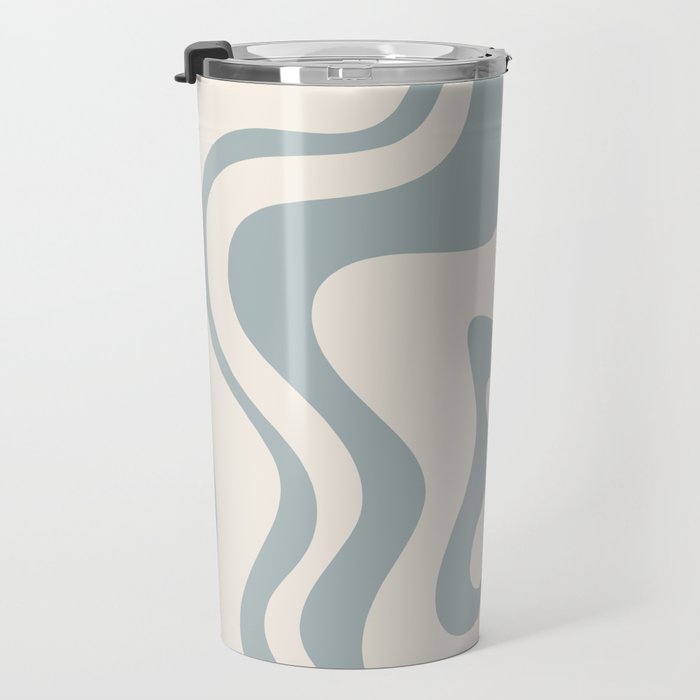 Liquid Swirl Abstract Pattern in Light Blue-Gray and Cream Travel Mug Gallery Image 3