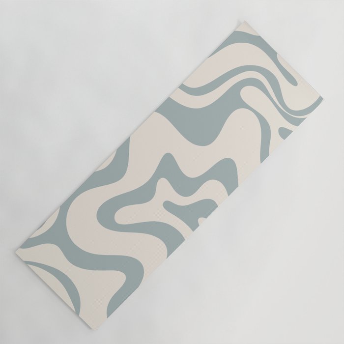 Liquid Swirl Abstract Pattern in Light Blue-Gray and Cream Yoga Mat Gallery Image 1