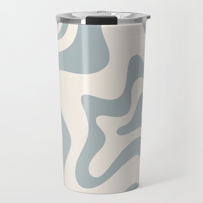 Liquid Swirl Abstract Pattern in Light Blue-Gray and Cream Travel Mug Gallery Image 1