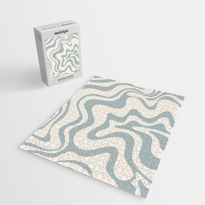 Liquid Swirl Abstract Pattern in Light Blue-Gray and Cream Jigsaw Puzzle Gallery Image 2
