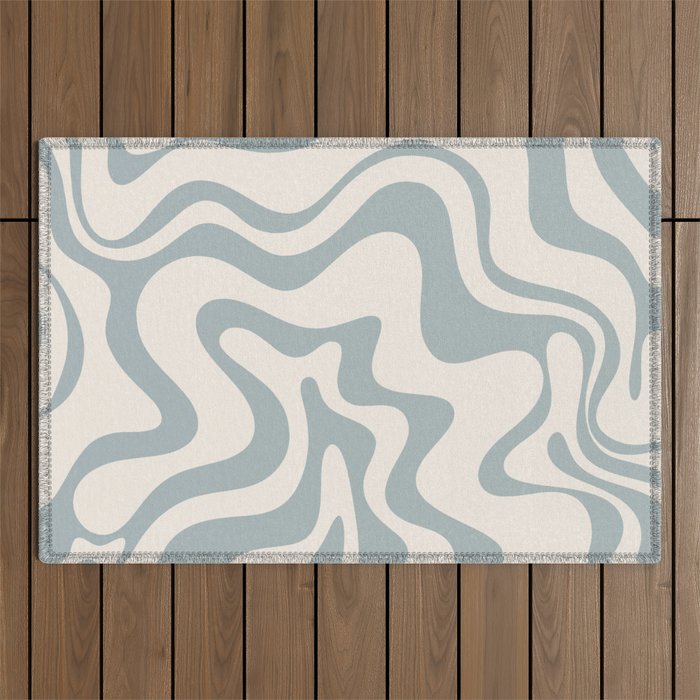 Liquid Swirl Abstract Pattern in Light Blue-Gray and Cream Outdoor Rug Gallery Image 1