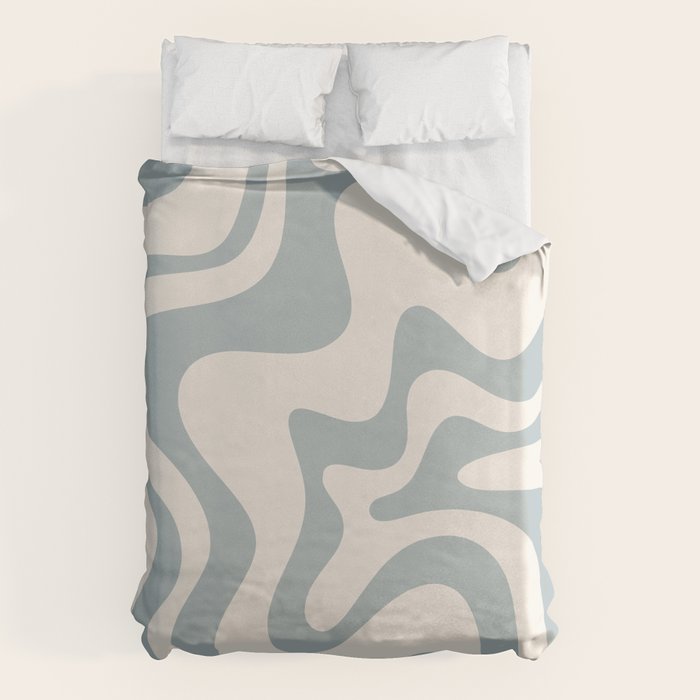 Liquid Swirl Abstract Pattern in Light Blue-Gray and Cream Duvet Cover Gallery Image 6