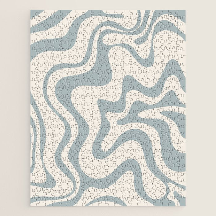 Liquid Swirl Abstract Pattern in Light Blue-Gray and Cream Jigsaw Puzzle Gallery Image 1