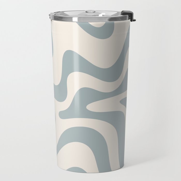 Liquid Swirl Abstract Pattern in Light Blue-Gray and Cream Travel Mug Gallery Image 2