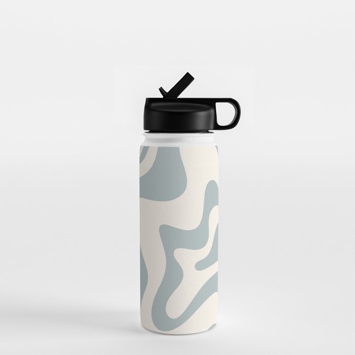 Liquid Swirl Abstract Pattern in Light Blue-Gray and Cream Water Bottle Gallery Image 1