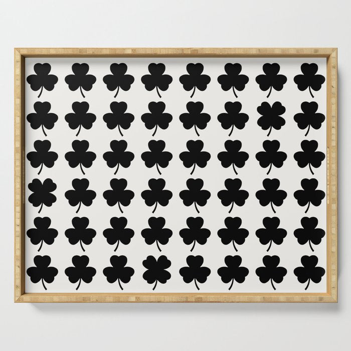 Clovers I Black and White Botanical Pattern Serving Tray Gallery Image 1