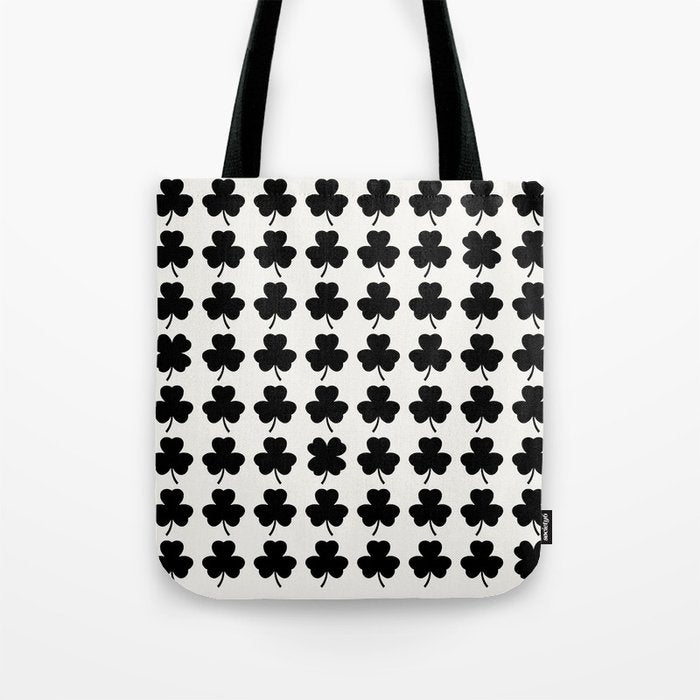 Clovers I Black and White Botanical Pattern Tote Bag Gallery Image 1