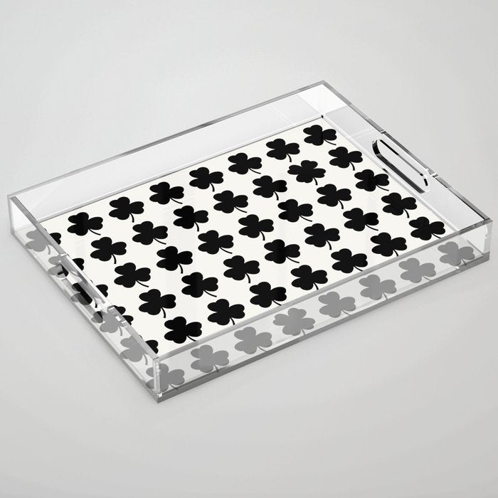 Clovers I Black and White Botanical Pattern Acrylic Tray Gallery Image 1