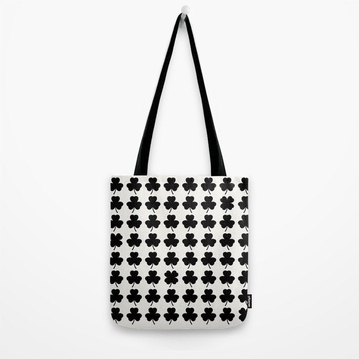 Clovers I Black and White Botanical Pattern Tote Bag Gallery Image 2