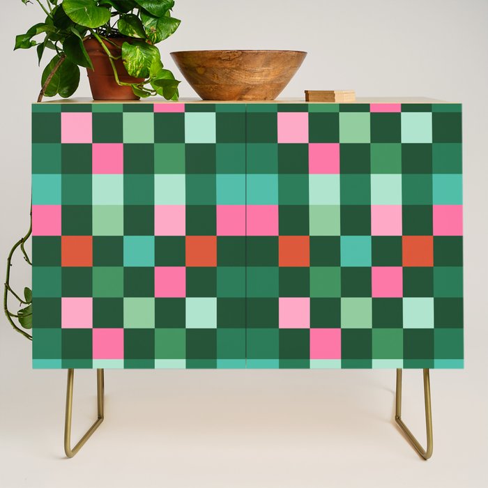 Christmas Checks Pattern - Green Red and Pink Credenza Gallery Image 1