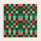 Christmas Checks Pattern - Green Red and Pink Wood Wall Art Gallery Image 1
