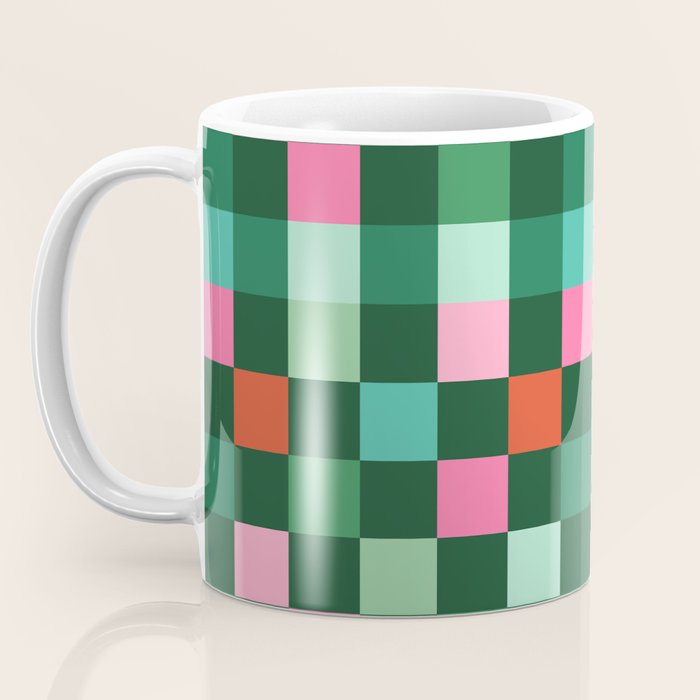 Christmas Checks Pattern - Green Red and Pink Coffee Mug Gallery Image 3