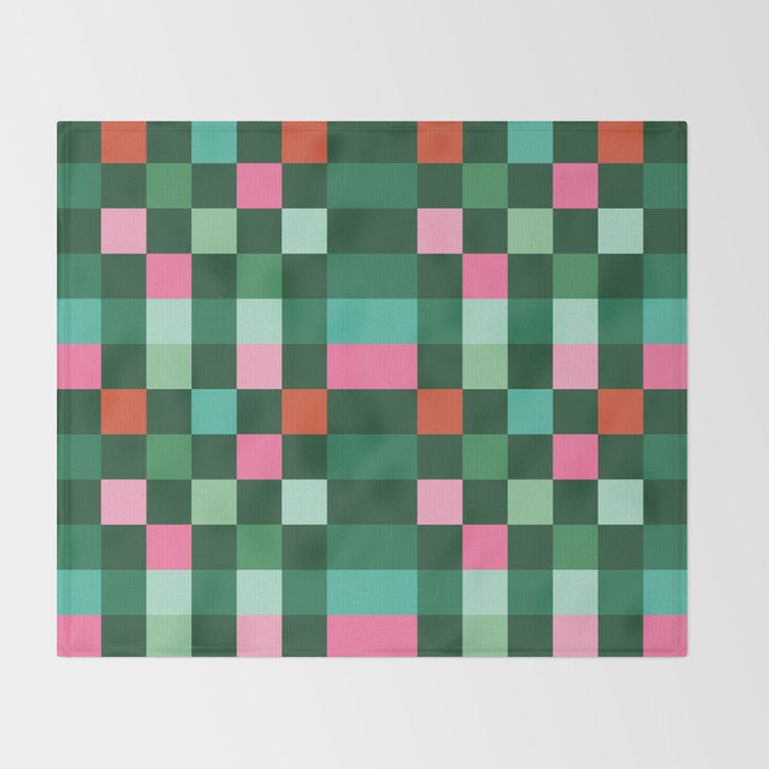 Christmas Checks Pattern - Green Red and Pink Throw Blanket Gallery Image 2