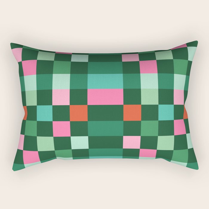 Christmas Checks Pattern - Green Red and Pink Rectangular Pillow Gallery Image 1