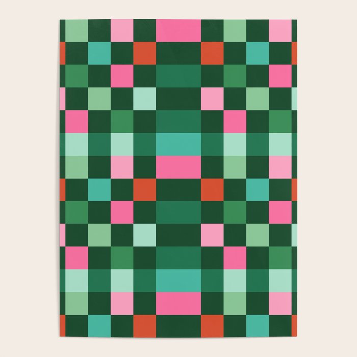 Christmas Checks Pattern - Green Red and Pink Poster Gallery Image 1
