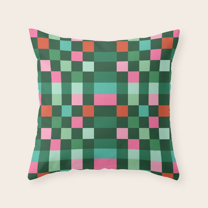 Christmas Checks Pattern - Green Red and Pink Throw Pillow Gallery Image 6