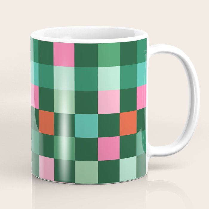 Christmas Checks Pattern - Green Red and Pink Coffee Mug Gallery Image 1
