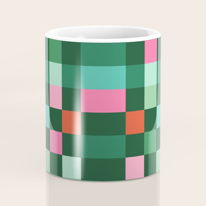 Christmas Checks Pattern - Green Red and Pink Coffee Mug Gallery Image 4