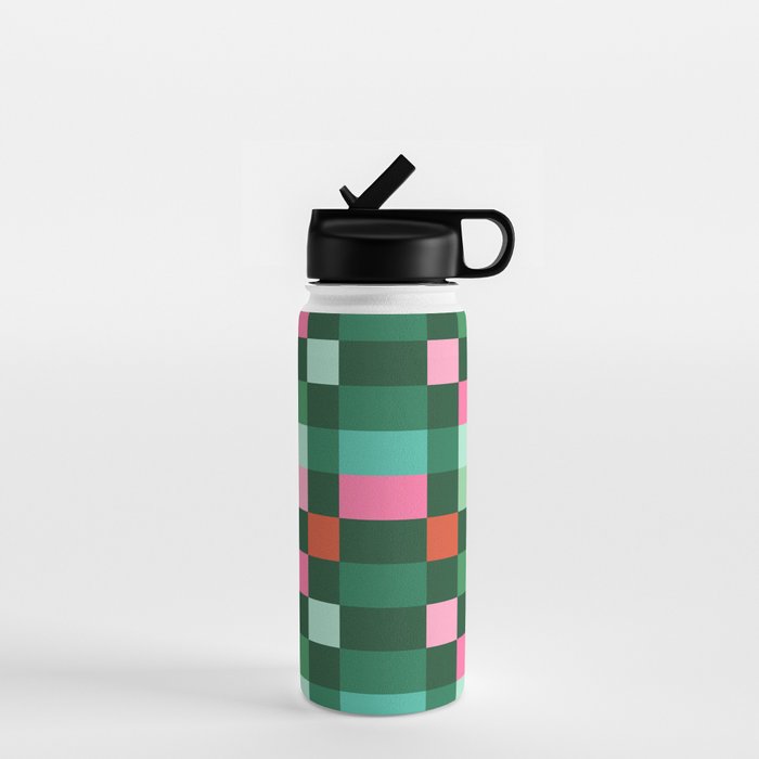 Christmas Checks Pattern - Green Red and Pink Water Bottle Gallery Image 1
