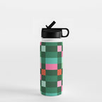 Christmas Checks Pattern - Green Red and Pink Water Bottle Gallery Image 1