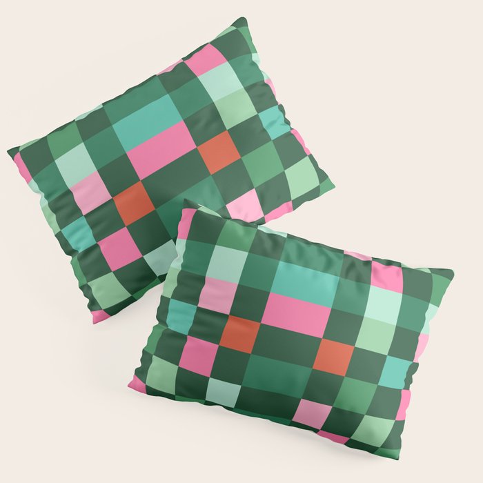 Christmas Checks Pattern - Green Red and Pink Pillow Sham Gallery Image 3
