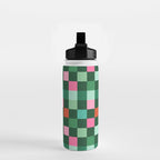 Christmas Checks Pattern - Green Red and Pink Water Bottle Gallery Image 2