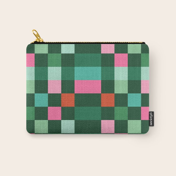 Christmas Checks Pattern - Green Red and Pink Carry All Pouch Gallery Image 1