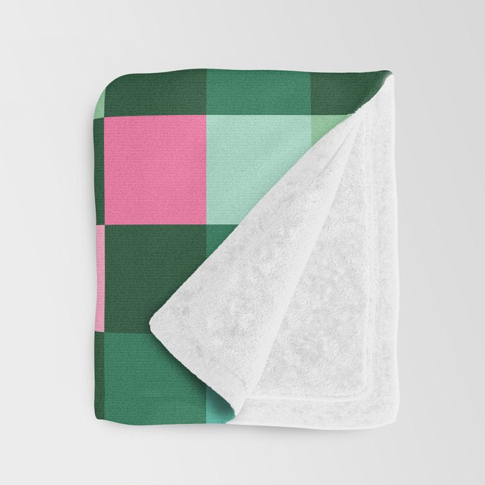 Christmas Checks Pattern - Green Red and Pink Throw Blanket Gallery Image 3