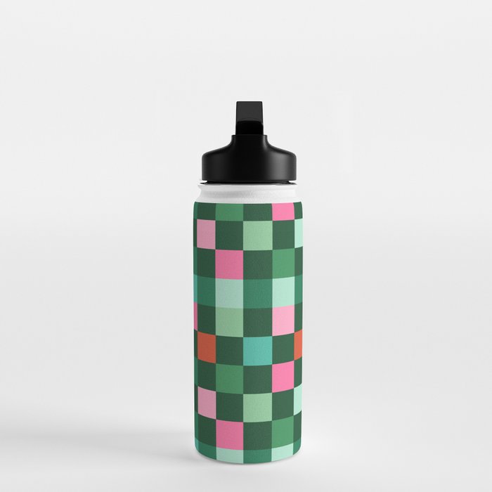 Christmas Checks Pattern - Green Red and Pink Water Bottle Gallery Image 3