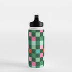 Christmas Checks Pattern - Green Red and Pink Water Bottle Gallery Image 3