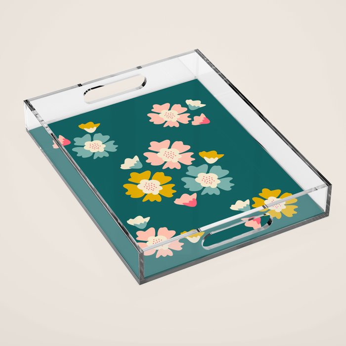 Blooming Flower - Green  Acrylic Tray Gallery Image 1