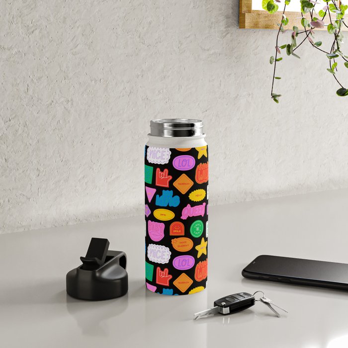 Funny retro sticker quote cartoon pattern Water Bottle Gallery Image 4