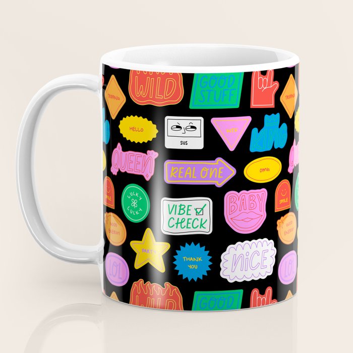 Funny retro sticker quote cartoon pattern Coffee Mug Gallery Image 3