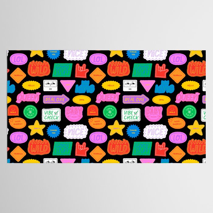 Funny retro sticker quote cartoon pattern Tablecloth Gallery Image 2