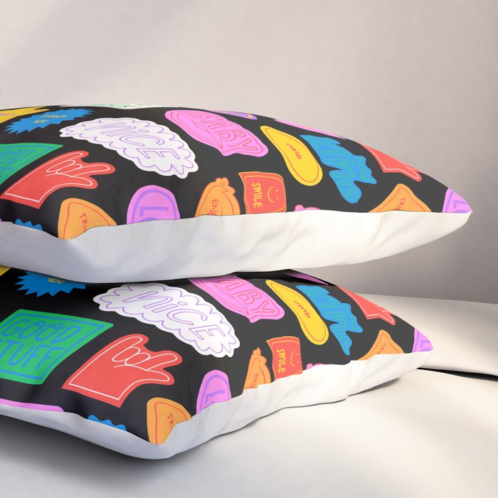 Funny retro sticker quote cartoon pattern Pillow Sham Gallery Image 3