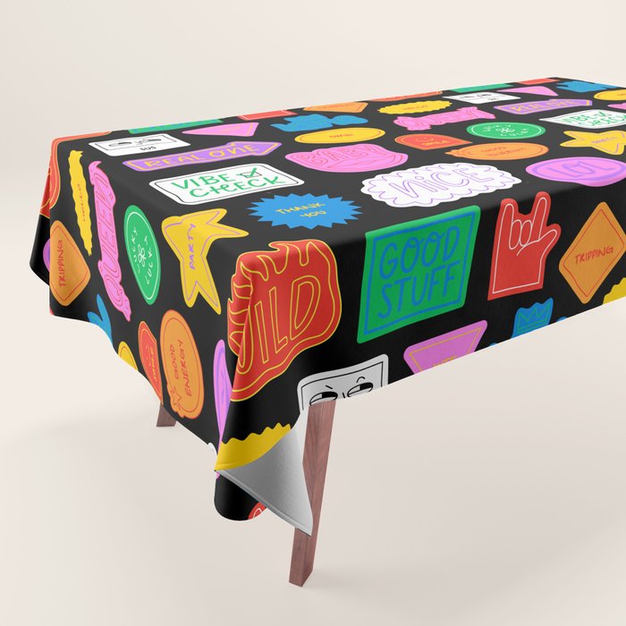 Funny retro sticker quote cartoon pattern Tablecloth Gallery Image 1