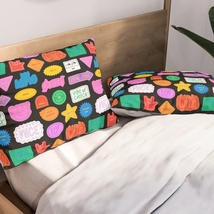Funny retro sticker quote cartoon pattern Pillow Sham Gallery Image 2