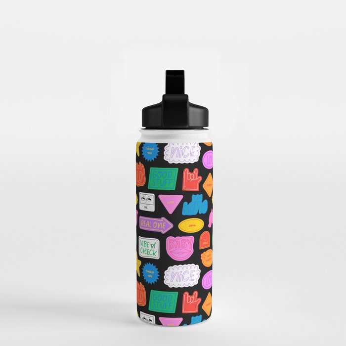 Funny retro sticker quote cartoon pattern Water Bottle Gallery Image 2