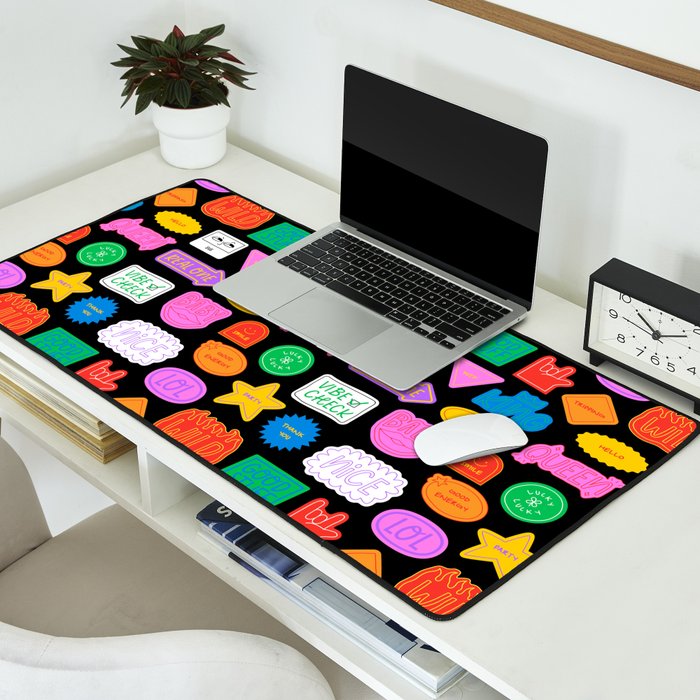 Funny retro sticker quote cartoon pattern Desk Mat Gallery Image 2